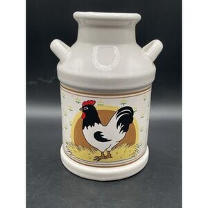 Vintage 6" UCGC Taiwan Ceramic Chicken Country Floral White Milk Can Jug Vase